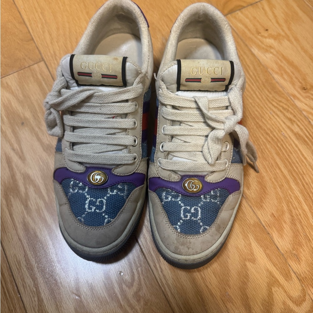 Gucci Beige and Purple Sneakers